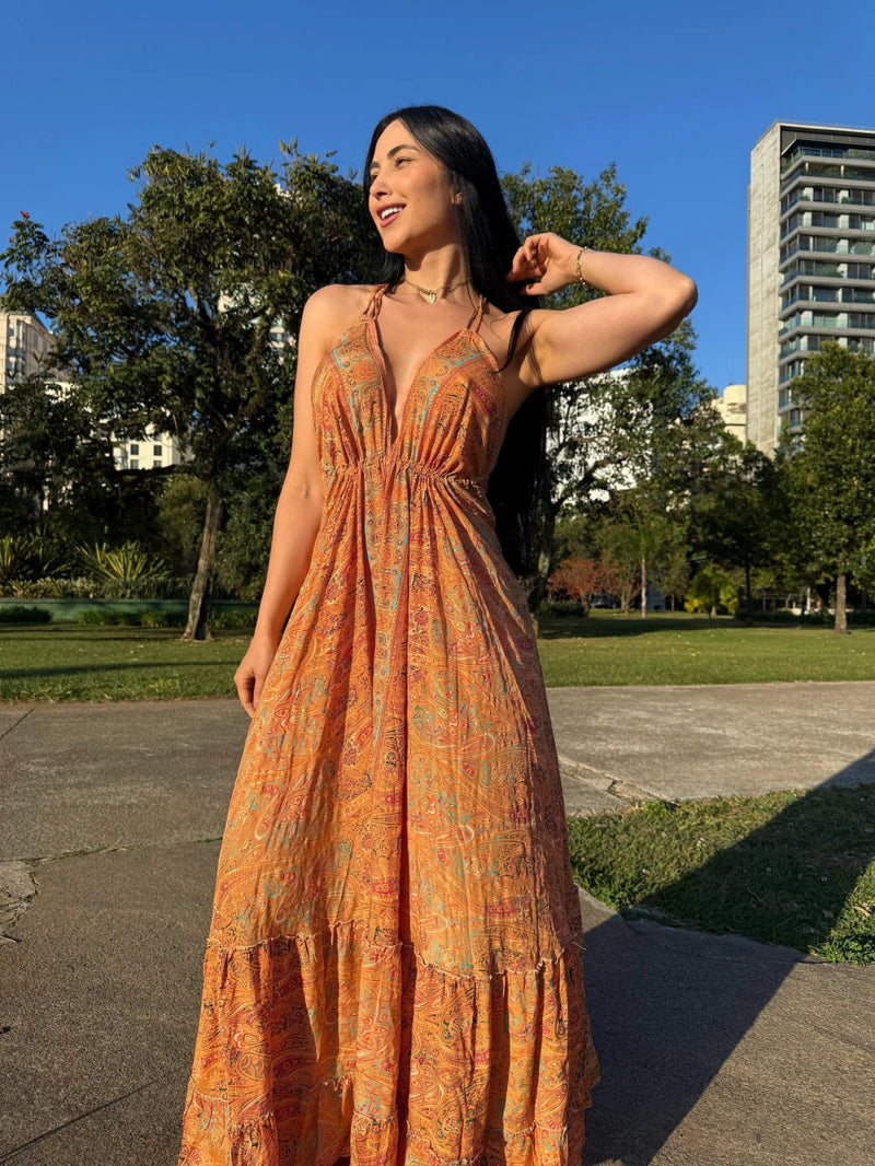VESTIDO EM VISCOSE LONGO FLORA