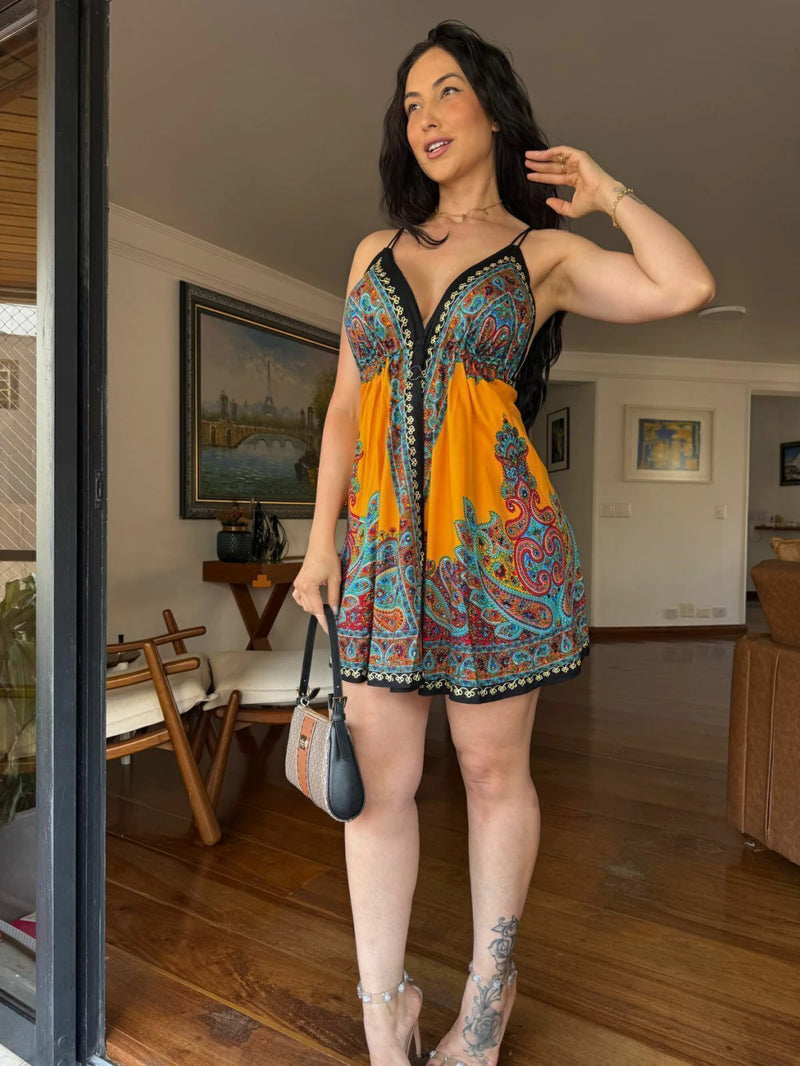 VESTIDO EM VISCOSE CURTO DORI VIC AMARELO