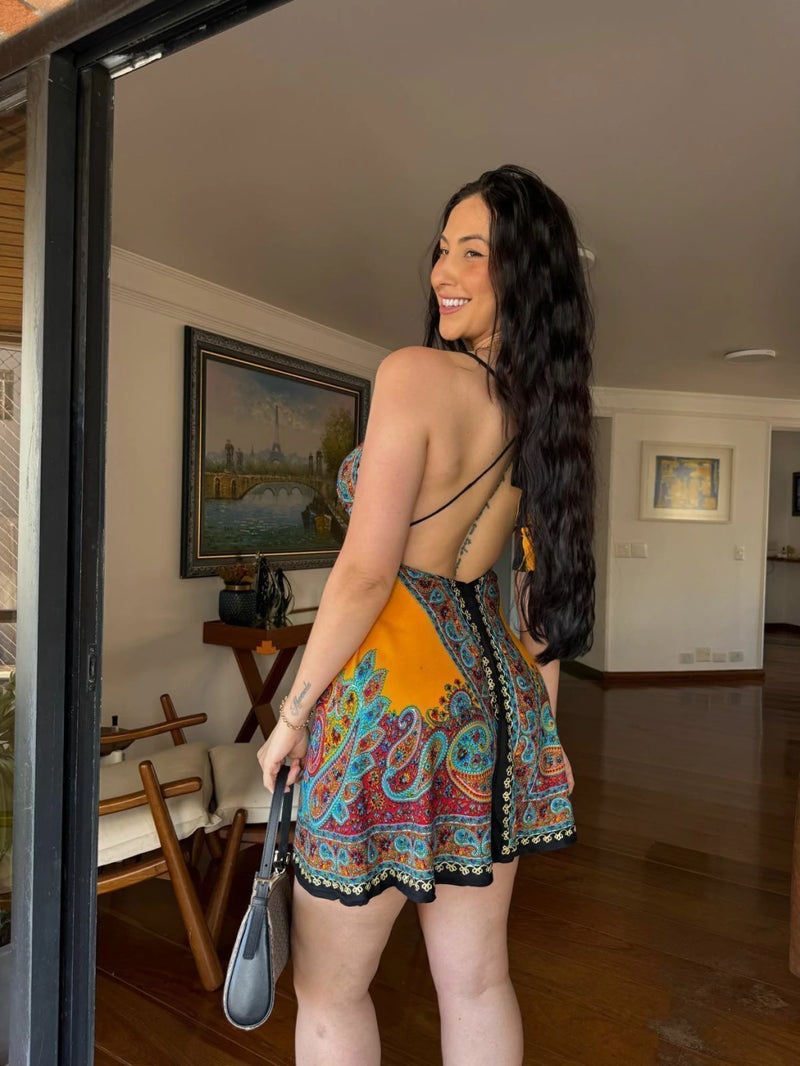 VESTIDO EM VISCOSE CURTO DORI VIC AMARELO