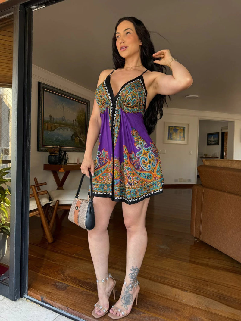 VESTIDO EM VISCOSE CURTO DORI VIC ROXO