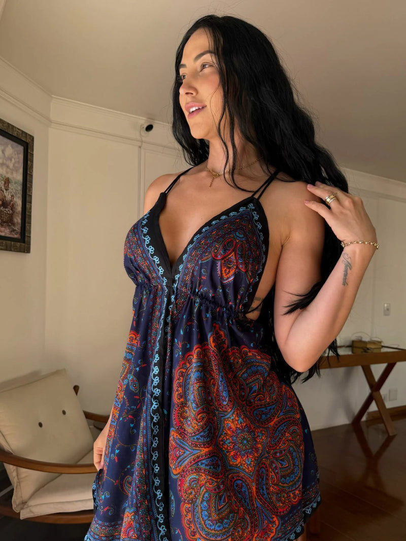 VESTIDO EM VISCOSE CURTO DORI VIVI AZUL ROYAL