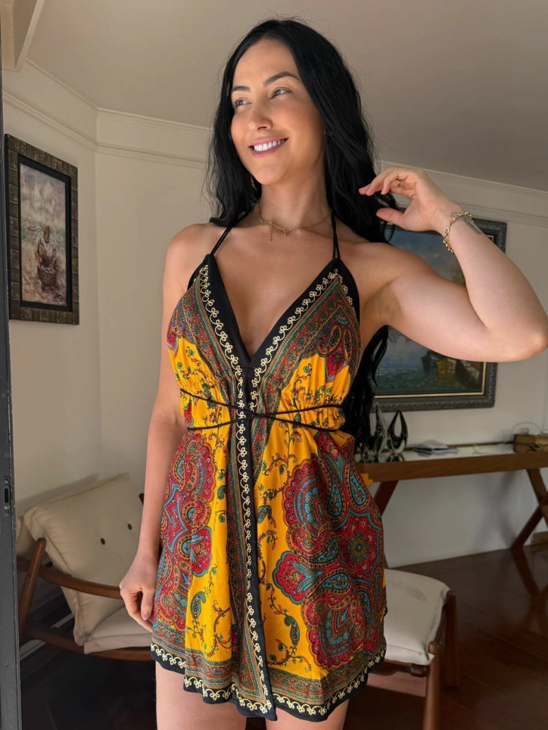 VESTIDO EM VISCOSE CURTO DORI VIVI AMARELO